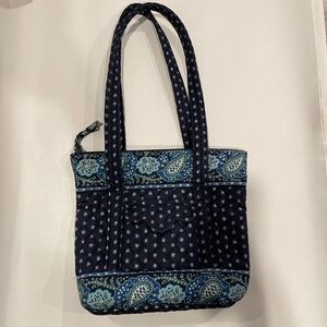 Vintage 2002 Vera Bradley Seaport Navy Floral and Paisley Villager Tote - EUC